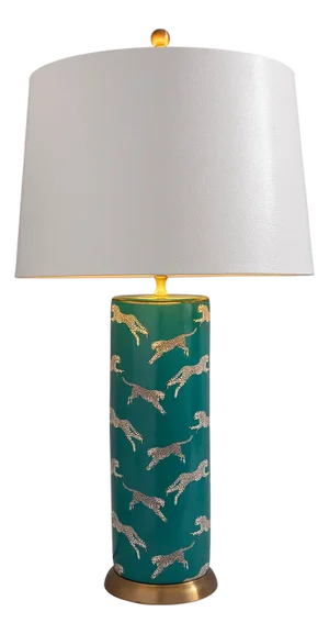 Scalamandre Maison by Port 68 Leaping Cheetah Teal Lamp