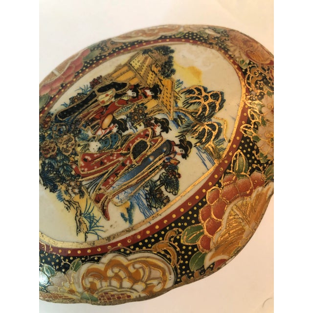 Brick Red Vintage Cloisonné Ceramic Lidded Box With Scalloped Edge For Sale - Image 8 of 8