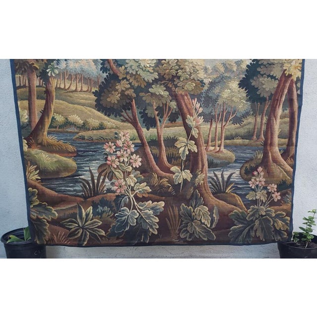 Traditional Antique Verdure Tapestry With River For Sale - Image 3 of 11