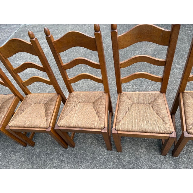 Wood Vintage French Country Ladder Back Dining Chairs With Rush Seats - Set of 8 For Sale - Image 7 of 9