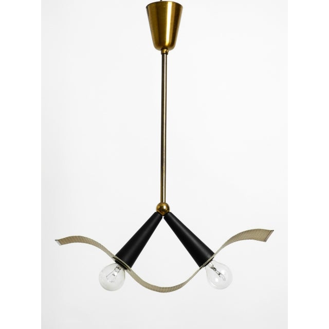 Mid-Century Modern Mid-Century Brass Ceiling Cone Lamp with Curved Perforated Sheet Lampshade, 1950s For Sale - Image 3 of 18