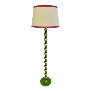 Vintage Gino Sarfatti for Arteluce Green Faux Bamboo Floor Lamp With Hand Gilt Accents - Newly Painted For Sale