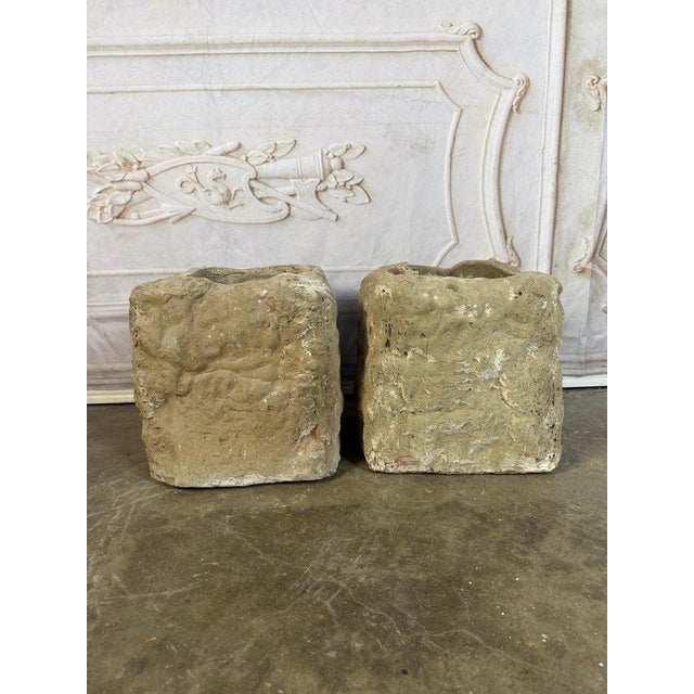 A compelling pair of terra cotta planters, each uniquely shaped with a raw, organic silhouette that highlights their...