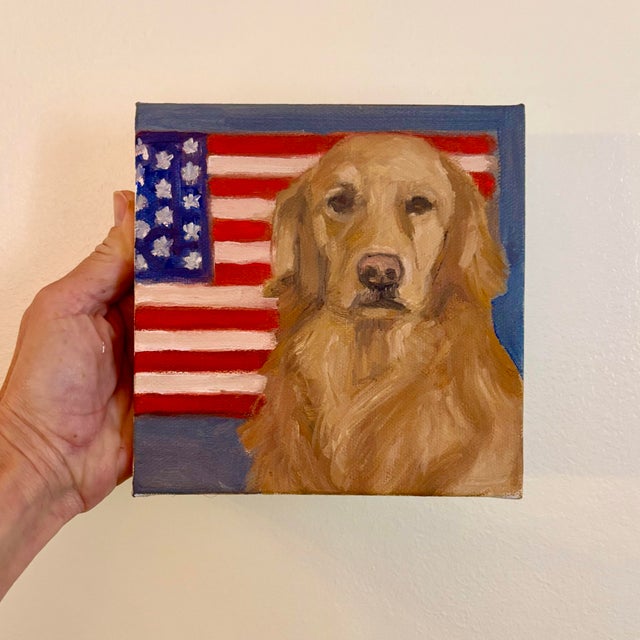 Our best friends, our dogs ❤️ this painting portrays a dogs loyal and true love for its owner. The American flag is behind...