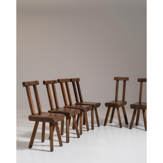 Set of Six 1960s Belgian Brown Brutalist Oak Mobichalet Dining Chairs For Sale - Image 10 of 15