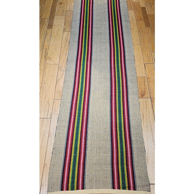 Vintage American Rag Runner, Handwoven Stripe Pattern, Tan, Green & Magenta, 3x13 For Sale In Chicago - Image 6 of 13