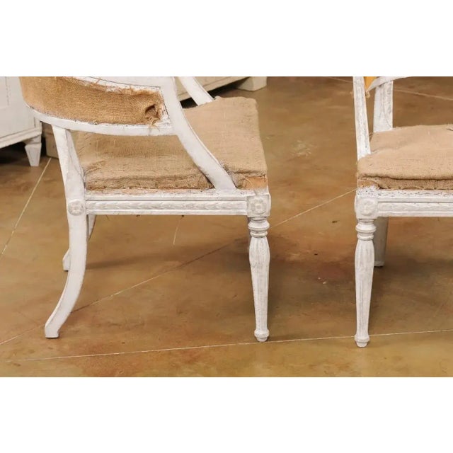 Swedish Gustavian Style Painted Tub Chairs with Carved Campanula Friezes - A Pair For Sale - Image 10 of 13