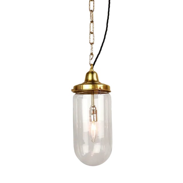 Clear Dome Pendant Lamp with Brass For Sale