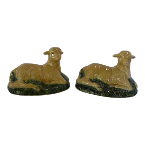Mid 20th Century Mottahedeh Hand-Painted Lambs, Unmarked - a Pair