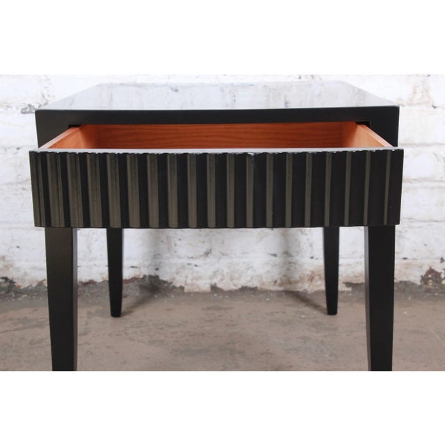 John Widdicomb Mid-Century Modern Black Lacquered Nightstand or Side Table, Newly Refinished For Sale In South Bend - Image 6 of 13