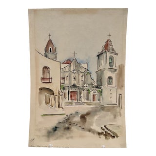 Henry Emil Salloch Original Watercolor on Paper San Ignacio, Columbus. For Sale