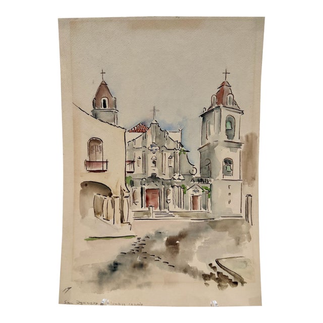 Henry Emil Salloch Original Watercolor on Paper San Ignacio, Columbus. For Sale