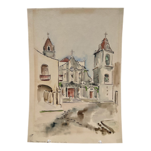 Henry Emil Salloch Original Watercolor on Paper San Ignacio, Columbus.