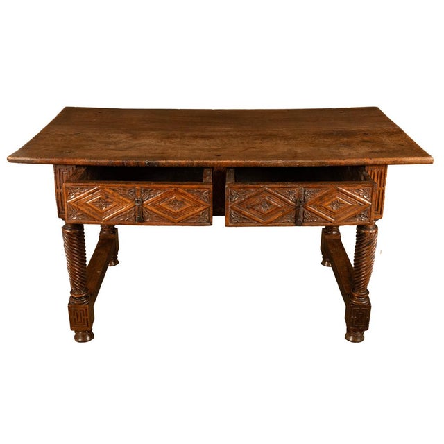 Antique 17th Century Baroque Carved Walnut Spanish Table Desk Navarre 1650 For Sale - Image 4 of 18