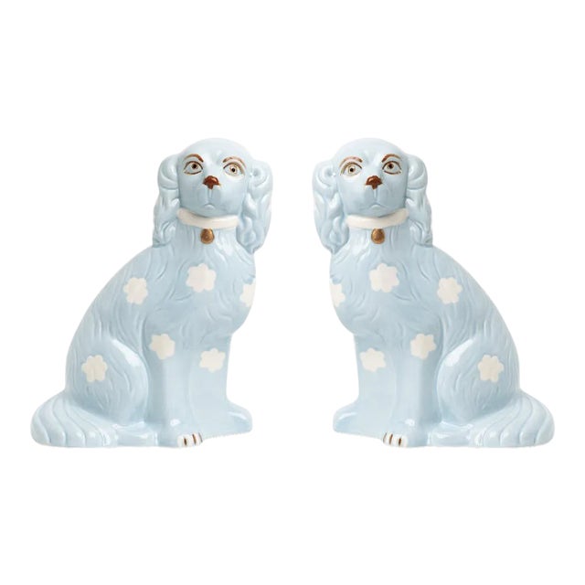 Staffordshire-Style Dogs in Pale Blue, Medium - a Pair For Sale