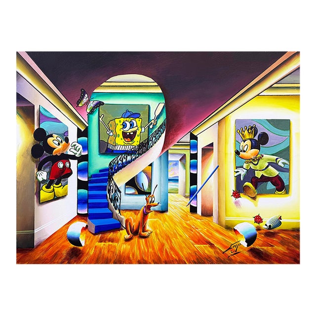 Ferjo, Homage to Disney, Large Original Painting on Canvas, Hand Signed, Mickey Minnie For Sale