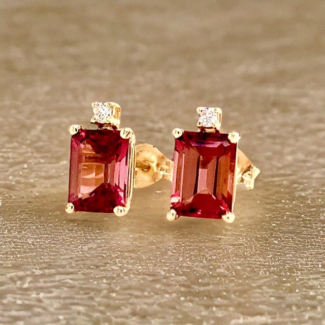 Gold Natural Tourmaline Diamond Earrings 14k Gold 2.13 TCW Certified For Sale - Image 8 of 18