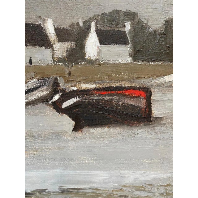 Contemporary Jean Louis Getaz, Boats in Front of the 4 White Houses, Oil on Canvas, 1980s For Sale - Image 3 of 8