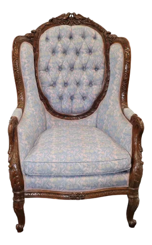 Louis XV Intricately Carved Walnut Love Bird Wing Chair