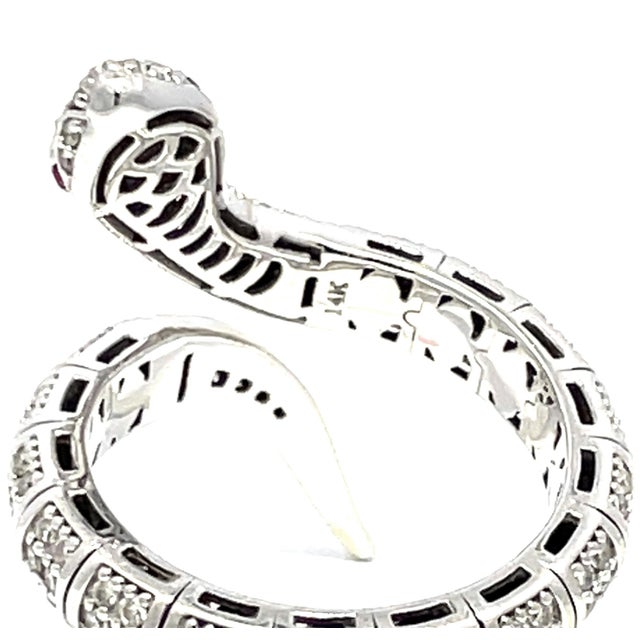 Metal 14k White Gold Diamond and Sapphire Flexible Snake Ring, Size 6 For Sale - Image 7 of 9