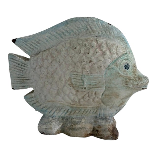 Vintage Hand-Carved Wooden Fish Sculpture – Coastal Sculptural Decor For Sale