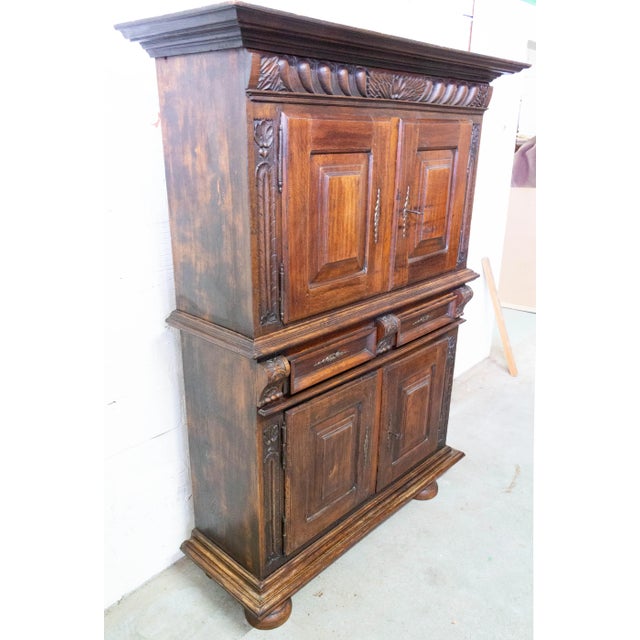 Spanish Gothic Revival Oak 2-Piece Buffet Cabinet, Late 19th Century For Sale - Image 3 of 14