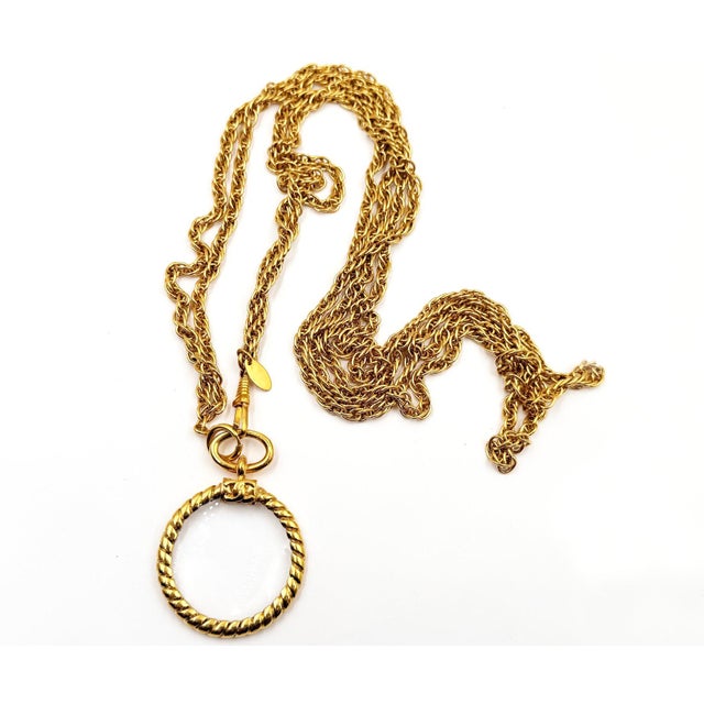 Contemporary 1990s Chanel Vintage Gold Plated CC Magnifying Glass Double Chain Long Necklace For Sale - Image 3 of 6
