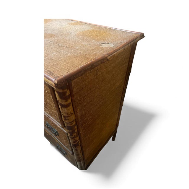 Chinoiserie Antique Tortoise Bamboo and Rattan Chest of Drawers For Sale - Image 3 of 5