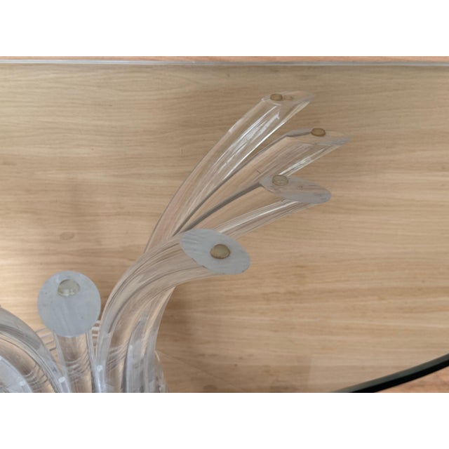 Mid 20th Century Demilune Console Table with Pedestal Lucite Base and Clear top Glass For Sale - Image 12 of 18