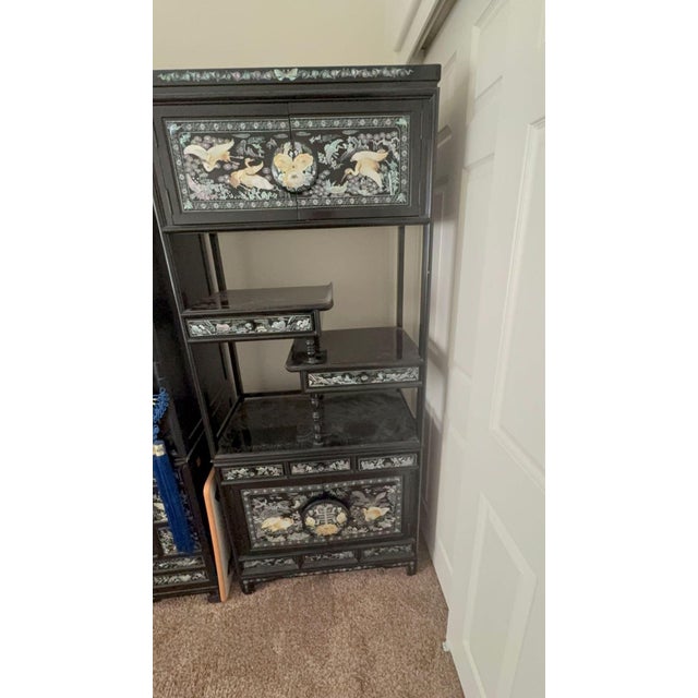 1970s Elegant Black Lacquered Bookshelf With Mother of Pearl Inlay For Sale - Image 4 of 8