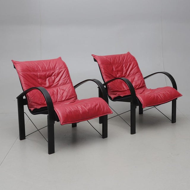 Red Vintage Chairs in Leather by Tord Björklund for Ikea, 1980s, Set of 2 For Sale - Image 8 of 8