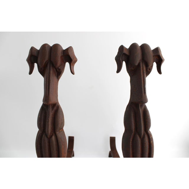 These are a rare pair of ART DECO Cast Iron Dog Andirons / Log Holders, c1920-30s, 17” tall Good condition with no chips...