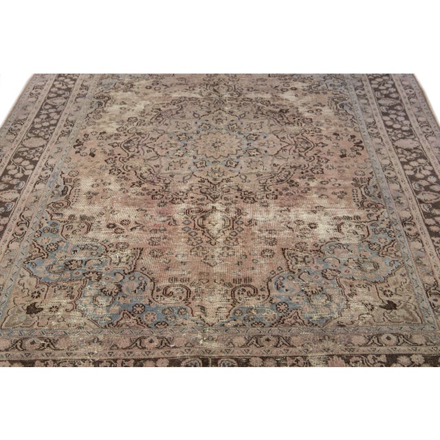 Persian 1960s Vintage Persian Distressed Handmade Medallion Peach Wool Rug For Sale - Image 3 of 9