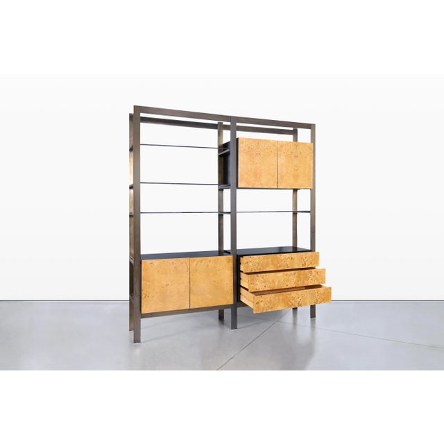 Wood Vintage Burl Wood and Bronze Freestanding Wall Unit by John Stuart For Sale - Image 7 of 13