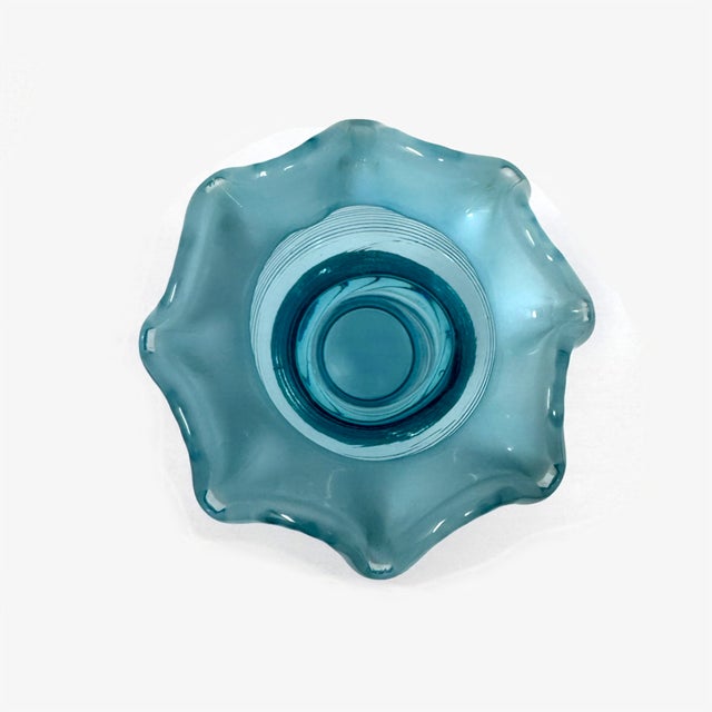 Glass Antique Eapg Jefferson Glass #73 Blue Opalescent Spool Vase 6" Ruffled Rim For Sale - Image 7 of 9