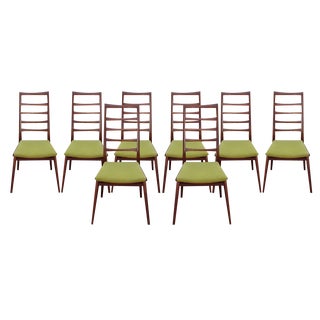 Vintage Dining Chairs in Teak with Green Fabric Cover, 1970s, Set of 8 For Sale