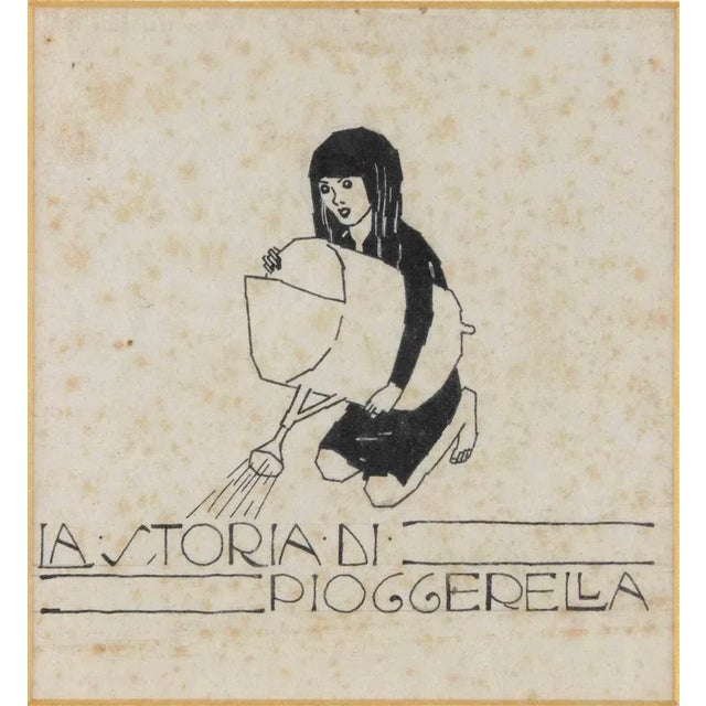 Bruno Angoletta, The Story of Pioggerella, Original China Ink Drawing, 1920s For Sale - Image 4 of 4