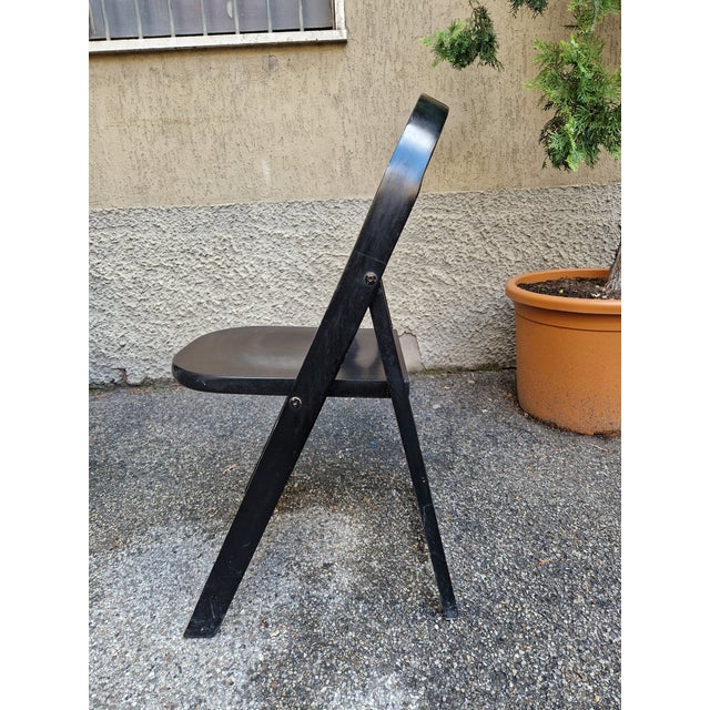 Tric Folding Chairs in Black Lacquered Wood by Achille and Pier Giacomo Castiglioni for BBB Bonacina, 1970s, Set of 4 For Sale - Image 9 of 15