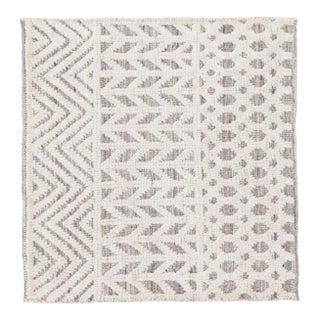 Modern Moroccan Style Handmade Ivory Geometric Custom Wool Rug For Sale