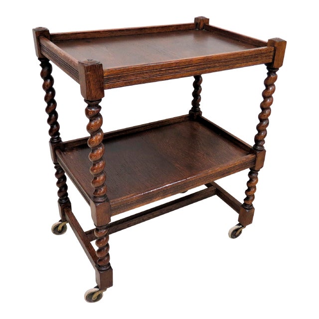 Antique English Oak Barley Twist Tea Cart or Tea Trolly Chairish