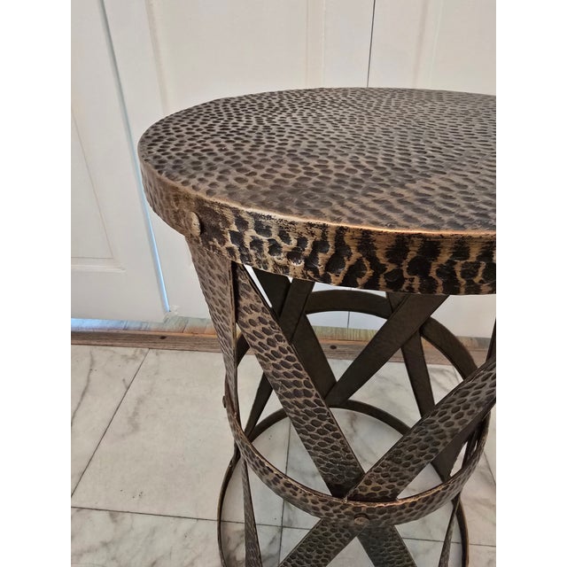 Metal Mid Century Modern X Design Hand Hammered Side Table For Sale - Image 7 of 9