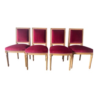 4 Vintage Louis XVI Chairs in Burgundy Mohair Upholstery For Sale