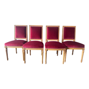4 Vintage Louis XVI Chairs in Burgundy Mohair Upholstery
