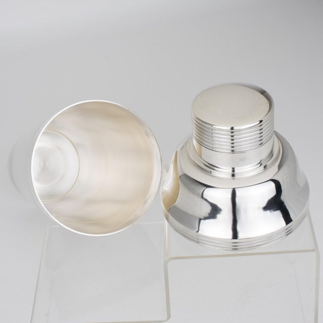 Metal 1940s Art Deco Silver Plate Cocktail Shaker and Six Barware Glasses - 7 pcs For Sale - Image 7 of 15