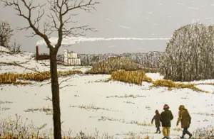 Tom Bartek "December Snow Three Figures" Winter Hand Signed Art Serigraph,1975