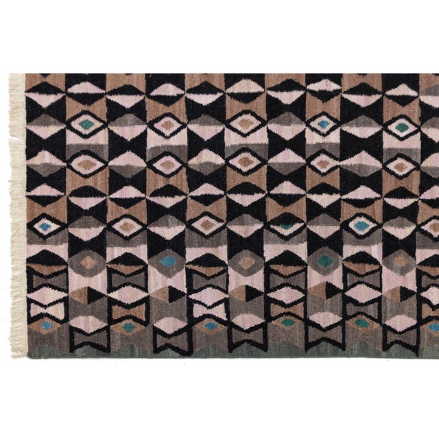 Modern Handmade Kilim Wool Area Rug– Flatweave Abstract Neutral Tones by Apadana For Sale - Image 10 of 12