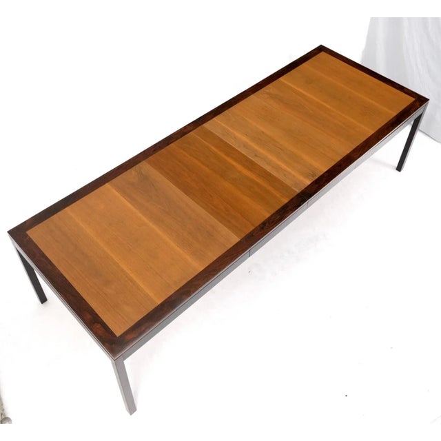 Mid 20th Century Banded Rosewood & Walnut Rectangle Dining Table w/ Two 20" Extension Boards For Sale - Image 5 of 13