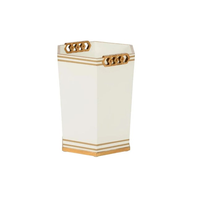 Transitional Oliver Wastebasket - White/Gold For Sale - Image 3 of 3