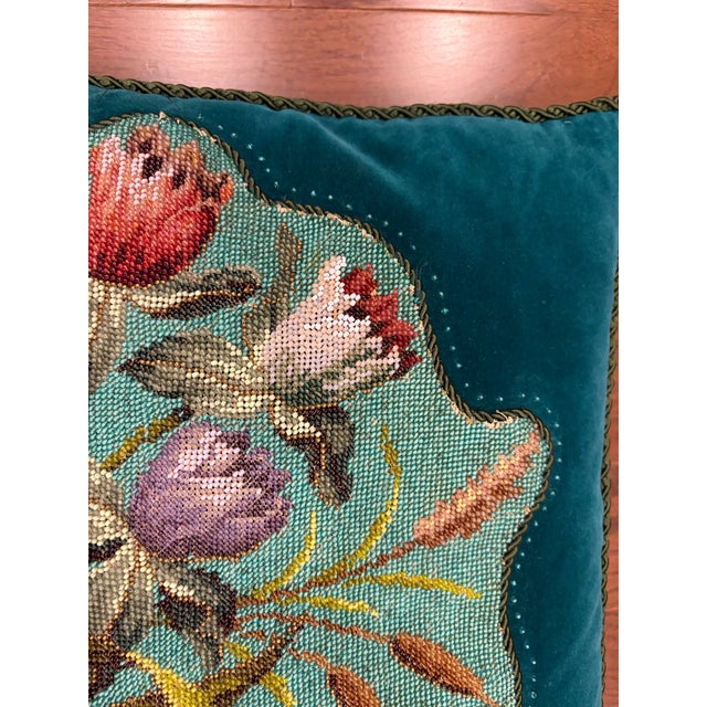 19th Century Pair of Exquisite Antique Victorian-Style Beaded Needlepoint & Velvet Pillows For Sale - Image 5 of 11