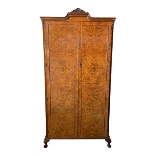 Early 20th Century Burled Walnut Wardrobe For Sale